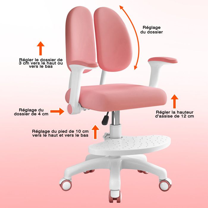 Chaise Bureau Enfant Ergonomique - Réglable Hauteur Et Profondeur, Accoudoirs, Roues Bloquantes