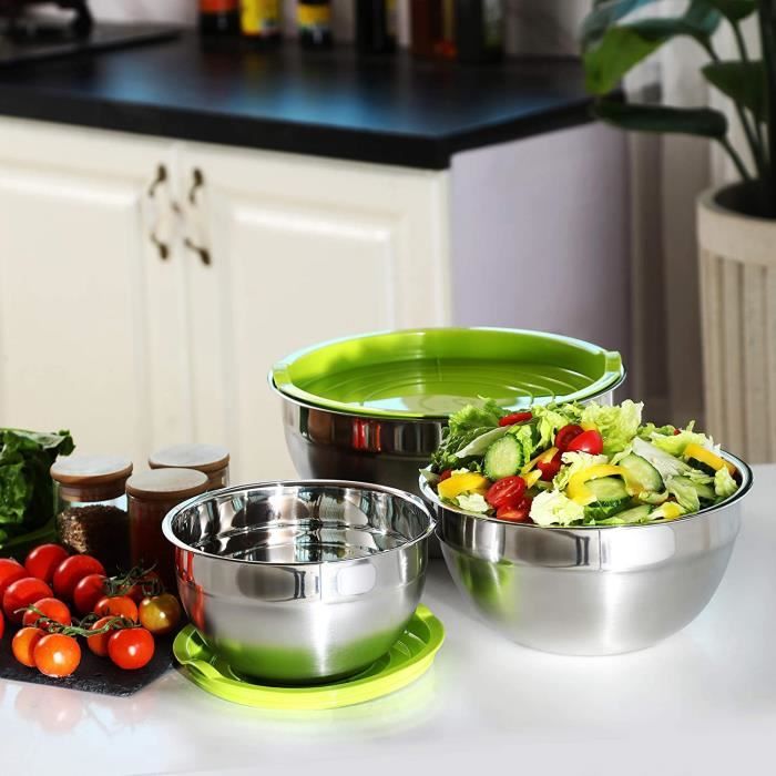 Yeacher Bol à mélanger Bols à salade en acier inoxydable Couvercle  hermétique avec bols emboîtables 