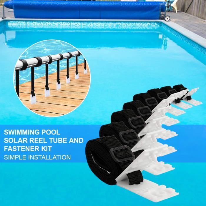 Kit de fixation de bobine de bâche solaire pour piscine avec 8 sangles  adhésives en nylon, 8 plaques de cordon, 8 boucles