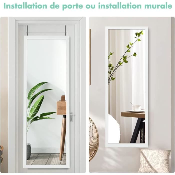 Miroir à Suspendre Sur Porte Avec Crochets De Suspension Reglables En Hauteur 36 5 X 107 Cm Blanc 99045707