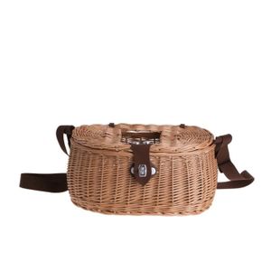 Panier De Pêche En Osier Pour Truite - Creel Jaune 35x24x20cm Avec Bandoulière - Idéal Pêche & Camping