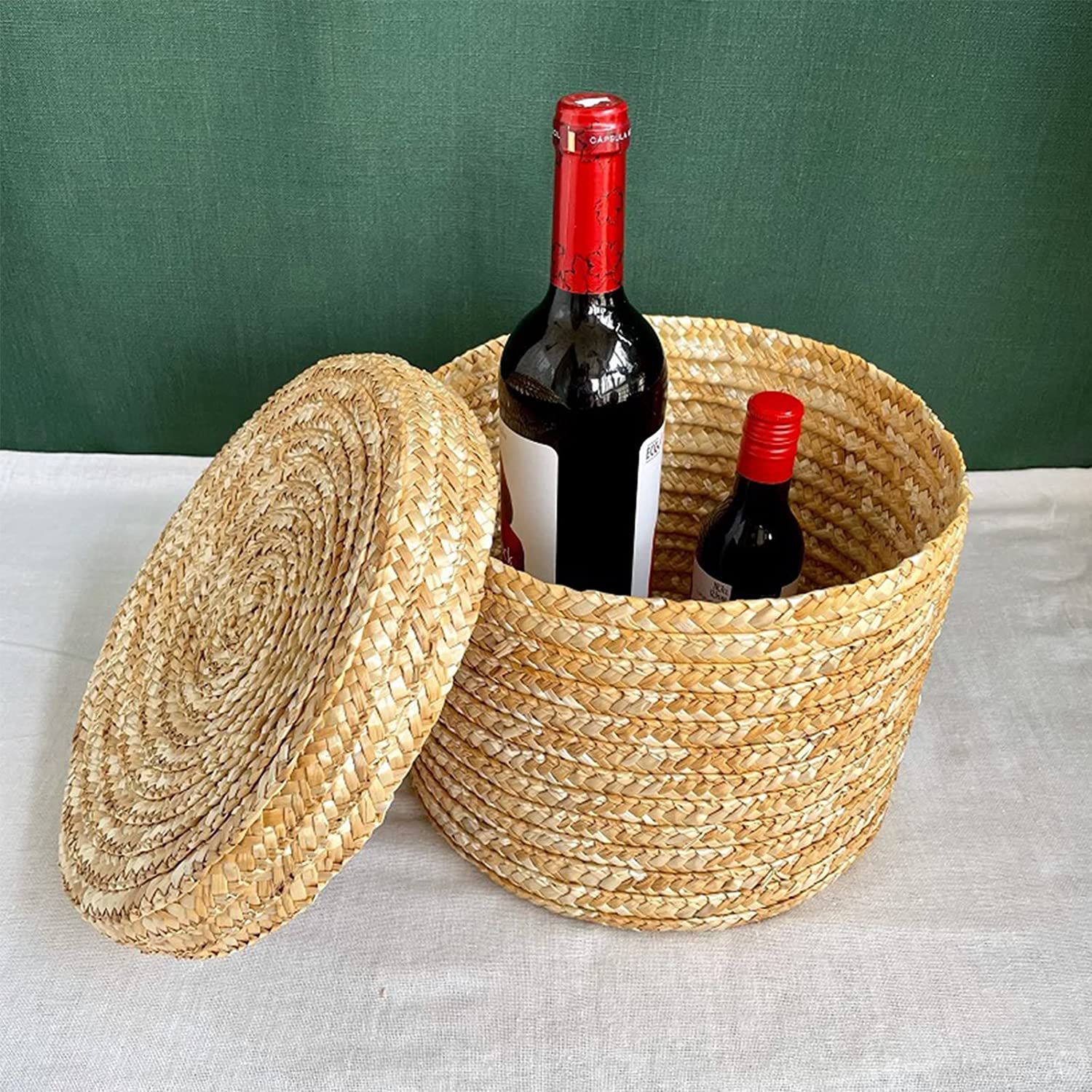 Panier de Rangement Tisse de Paille de Ble Couvercle Naturel Paille Tressee a la Main Boites Boite Rangement Osier Panier 74 Cdiscount Maison