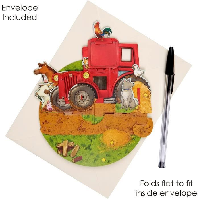 Carte de vœux 3D Motif tracteur et animaux de la ferme (I)