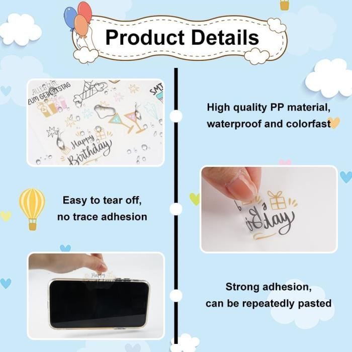 Autocollants Anniversaire 4 Feuilles 225 Motifs - Stickers Fête Or Party Gold Allemand & Anglais Adultes Enfants