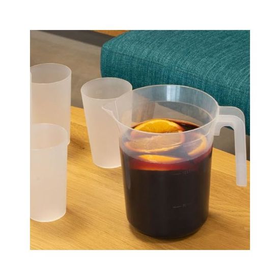 Lot de 10 Pichets 1 Litre (1,25L à ras bord) en Plastique Polypropylène