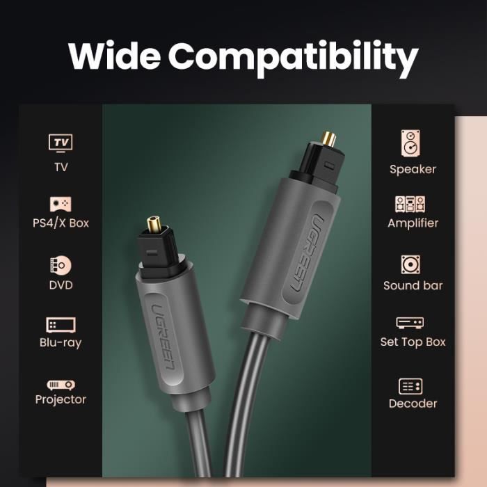 EMK Câble Optique Toslink Fibre De Carbone 1m – Audio Numérique Haut De Gamme Home Cinéma & Barre De Son