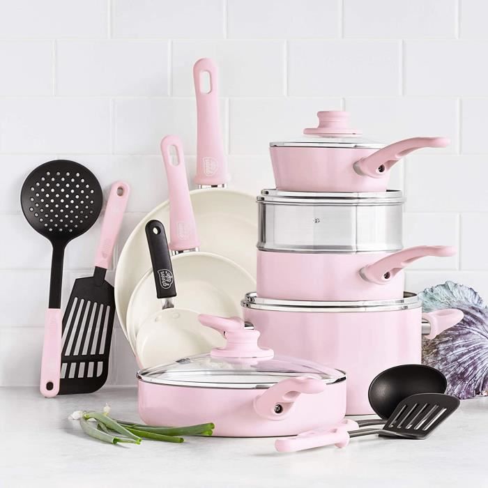 Batterie De Cuisine Silicone 12 Ustensiles Avec Seau Rangement - Manches Bois, Anti-Adhésif