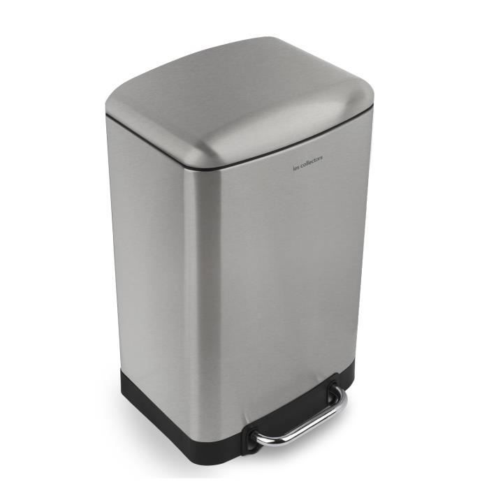 Poubelle Cuisine 20L Les Collectors - À Pédale Acier Inox, Blanc Mat - Fermeture Silencieuse