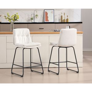 2 Tabourets De Bar En Fausse Fourrure - Blanc