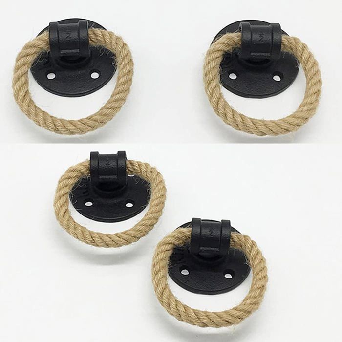 2 Pièces Poignée En Fer Forgé De Corde De Chanvre Vintage Poignées De Porte En Bois Tiroir Anneau De Traction (Black) - Bricolage
