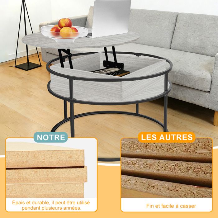 Table Basse Relevable Ronde 2 en 1 Table Basse Relevable Ronde VIVOLILV,Table Basse 60cm Avec ...