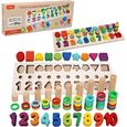 jouet montessori mathématiques bébé 1 2 3 ans, jeux éducatif puzzles en bois, apprendre à compter et les couleurs jeu-0