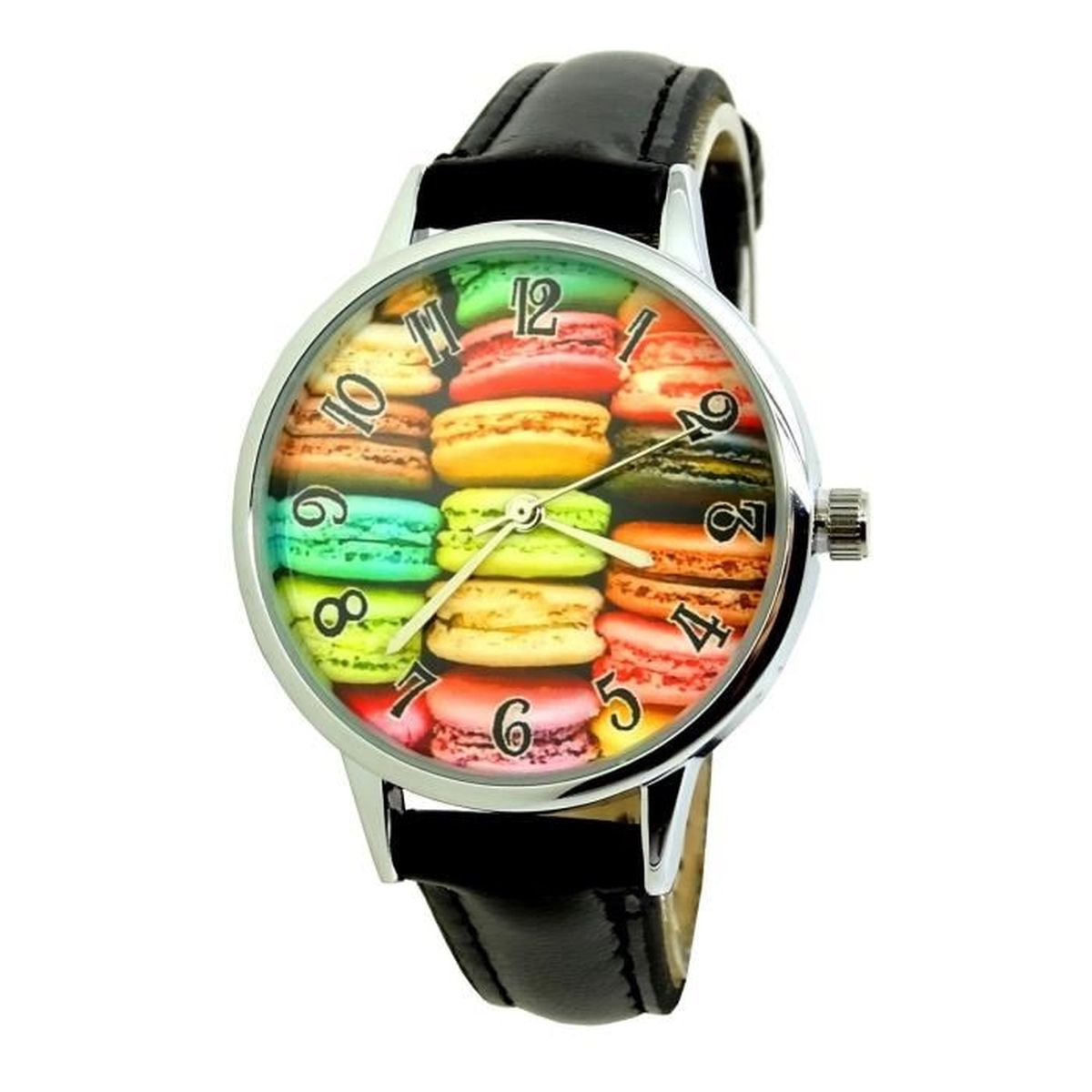 Montre Femme Cuir Noir Macaron Patisserie Gateau Couleur Decale Fun Original Achat Vente Montre Cdiscount