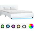 LEXLIFE Structure de lit adulte Cadre de lit Lit 2 Places - Contemporain avec LED Blanc Similicuir 140 x 200 cm