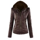 FUNMOON Blouson Femmes Bomber En Simili Cuir Fermeture Éclair Motard Hooded Tops Capuche Court Moto