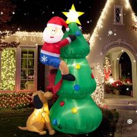 Arbre de Noël gonflable de 1,83 m avec un Père Noël poursuivi par un chien - Décorations extérieures gonflables pour le patio
