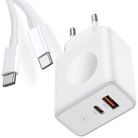 Chargeur Rapide 30W 2-Port - PD20W + QC 3.0 + Câble USB-C vers USB-C 20W 1 Mètre pour iPhone 15 Pro Max - 15 Plus - 15 Pro - 15
