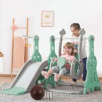 Toboggan enfant 4 en 1 - MODERNLUXE - Multifonctionnel avec balançoire et panier de basket - Vert