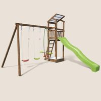 Aire de jeux pour enfant avec portique et bac à sable – HAPPY Slide 150 et son kit d'accessoire MAISON