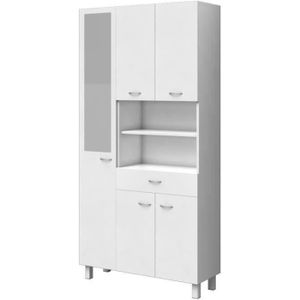 COLONNE - ARMOIRE SDB ESSENTIEL - Colonne de salle de bain 5 portes - Blanc - L 88,8 cm