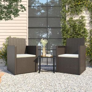 Ensemble Salon Jardin 2 Personnes Alightup | Résine Tressée, Coussin Blanc, Table Verre Trempé | Marron