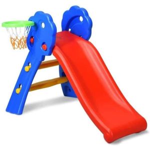 TOBOGGAN Toboggan pour Enfants Pliable en Plastique, Toboggan Aire de Jeux avec Panier de Basket-Ball d'Extérieur et d'Intérieur pour En A20