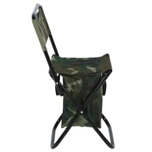 CHAISE DE CAMPING Chaise, tube en acier camouflage, chaise de pêche en tissu Oxford 600D, chaise pliante, camping en plein air de 38 cm de hauteur