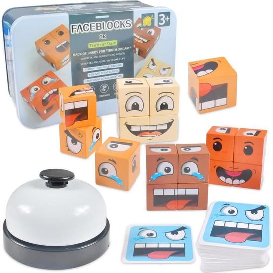 Emoji Cube De Construction En Bois, Émoticône Puzzle Visage Casse-tête