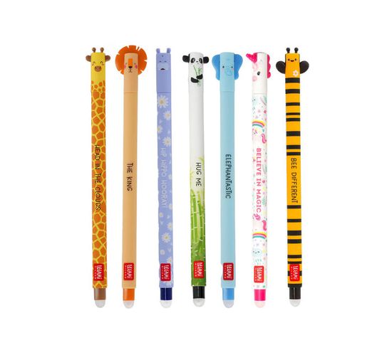 Stylos Legami Lot De 8 Stylos Gel Effaçables LEGAMI - 0.7mm - Motifs Animaux - Encre Thermosensible Stylo Effacables - 12