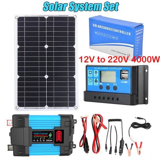 12V à 220V 4000W-Système de panneaux solaires avec contrôleur de