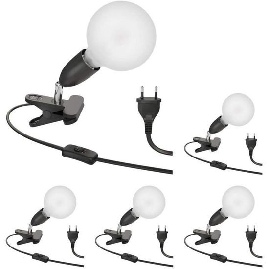 Lampe à Pince E27 Avec Col Cygne - Flexible 35cm - Cable 240cm - Pour Lit Et Bureau