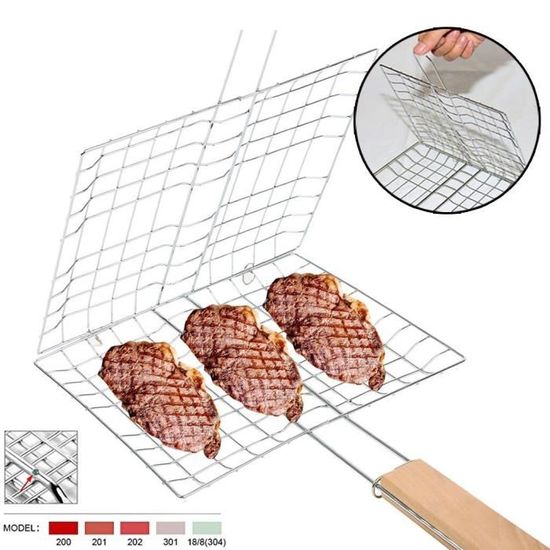 2 Pcs Panier à Grillades Pour Légumes - Enroulable Antidérapant Avec Poignée Bois - Accessoire Barbecue