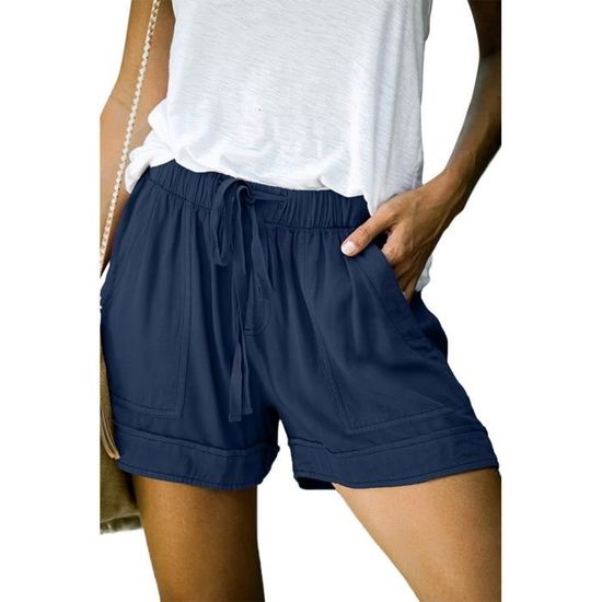 Short Femme Court Short Ete Chic Short Bermuda Court Short Taille Haute  avec Cordon de Serrage Short avec Poches Shorts De Plage Dark blue -  Cdiscount Prêt-à-Porter