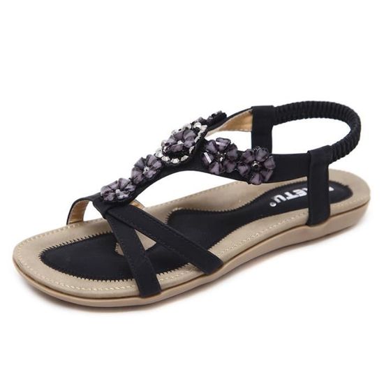 Pantuoffles Femme Noires Avec Strass - Taille 39/40 - Velours - Fabriqué En France