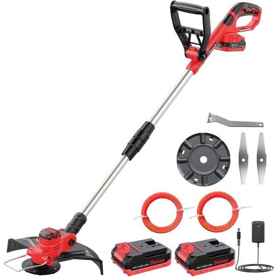 Wrneaoch 3 en 1 Coupe Bordure sans Fil avec Batterie, 21V Debroussailleuse Electrique sans Fil avec 2 pcs 2Ah Lithium Batterie et 4 Types de Lames, Legere pour la Jardin Pelouses et