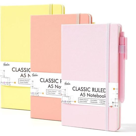 Lot De 3 Carnets A5 Rigides Avec Stylos - Couverture Cuir Pastel 128 Pages