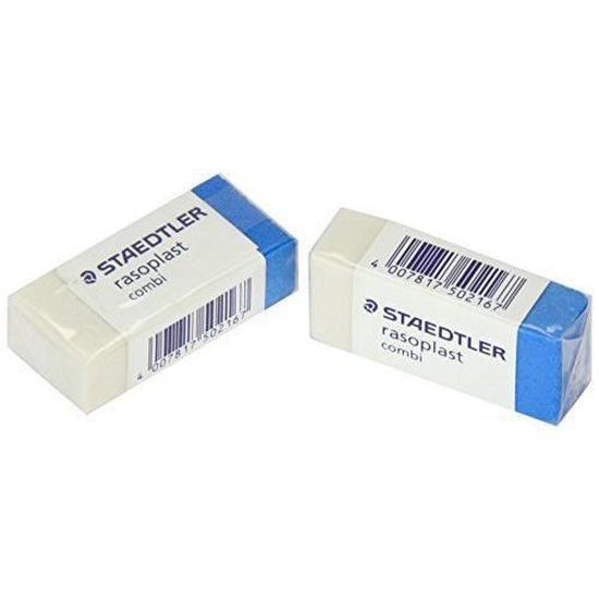 Lot De 3 Gommes STAEDTLER Mars Combi - Double Face : Crayon (Blanc) & Encre (Bleu), Effaceur Précis Et Propre