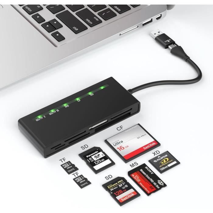 Lecteur de cartes USB3.0, Lecteur de cartes mémoire 7-en-1 USB&USB C 3. ...