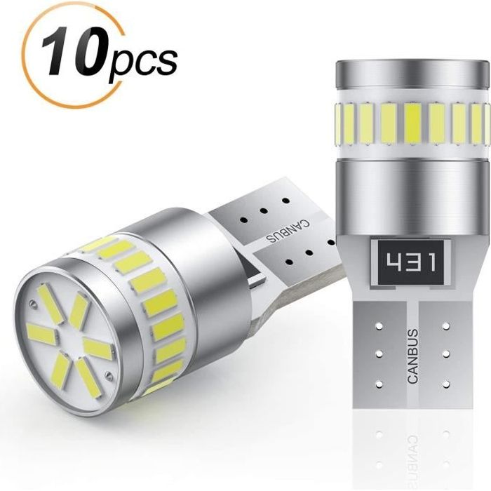10Pcs Ampoules LED T10 W5W Voiture 12V Lampe de Remplacement 194 168 Xénon 6000K 24 LED 3014 Chipset Phare Auto Canbus sans Erreur