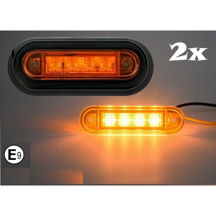 2x 4 LED Feux Gabarit Latéraux Orange Montage Encastré 12/24V pour Camion Remorque