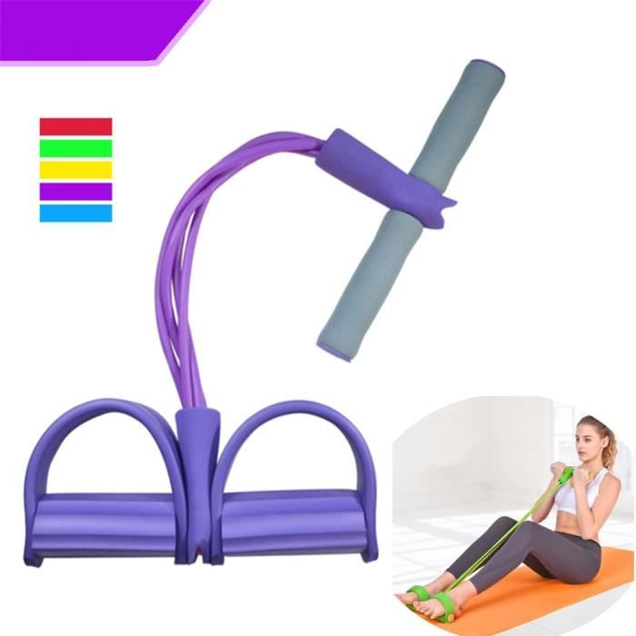 Appareil de gym 4 avec repose-pieds pour exercice - Rameur avec élastique Violet