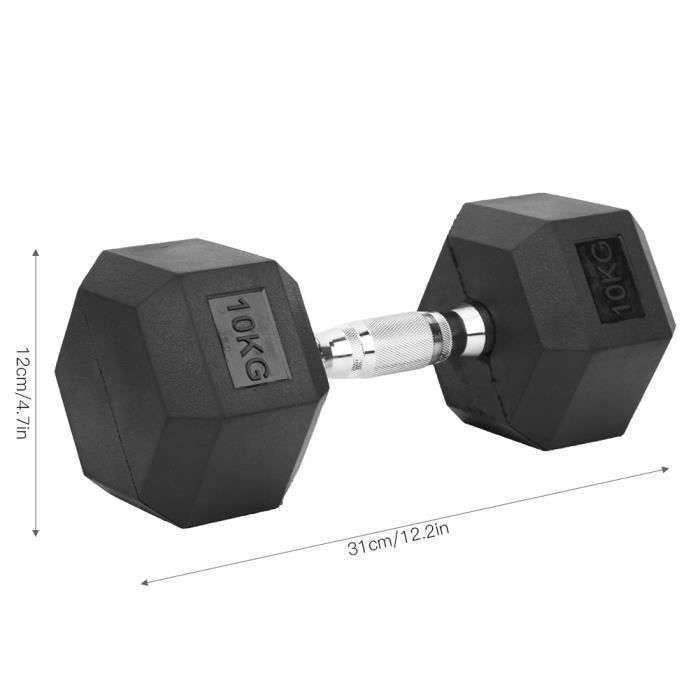 10kg Haltère hexagonale - Empêcher le défilement - revêtement en caoutchouc - Équipement de fitness à domicile HB010