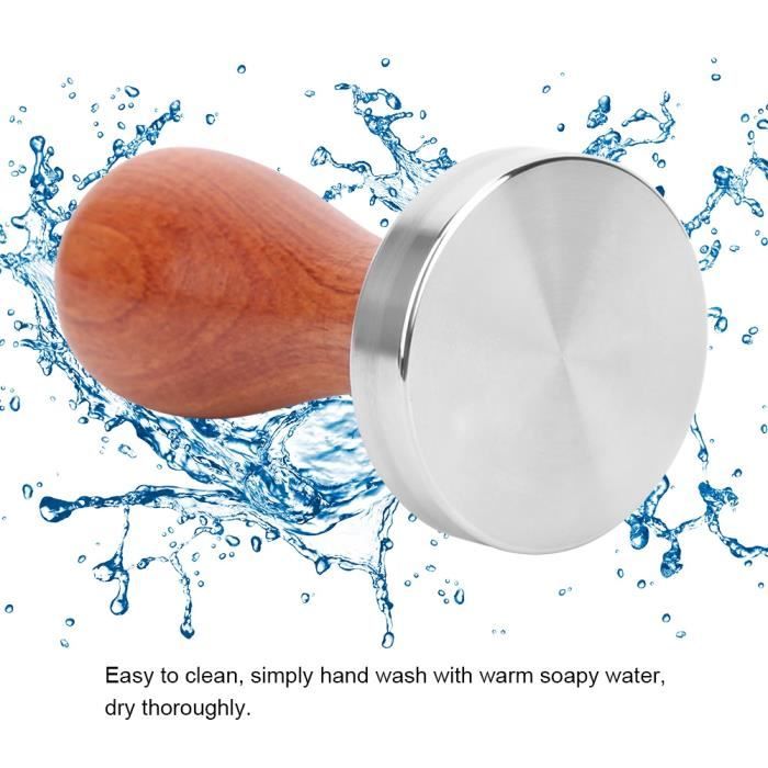 Tamper à Café en Acier Inoxydable Marteau à Poudre Poignée en Bois Fournitures de Cuisine 51mm(Fond plat )-COU