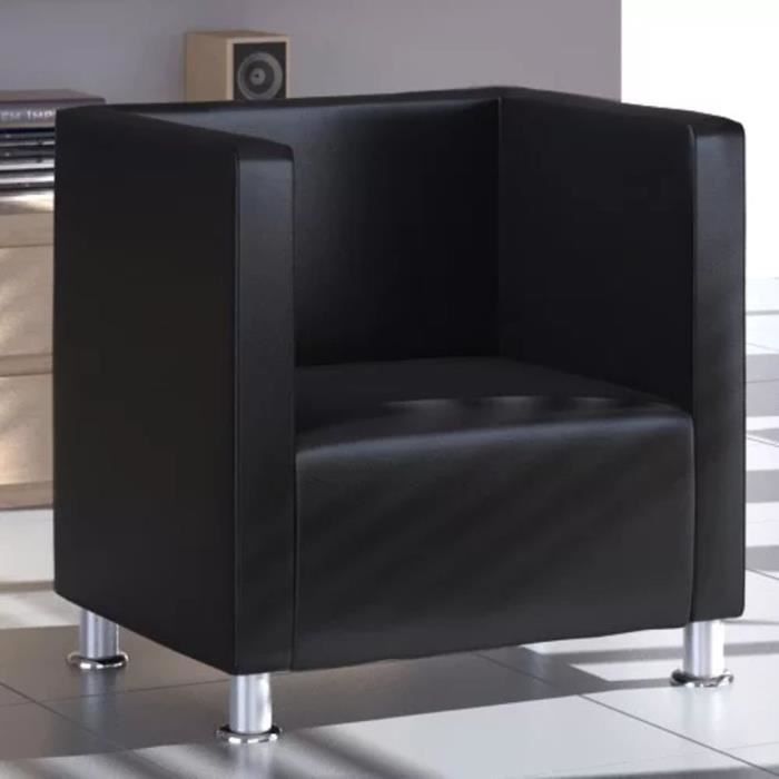 WIPES Fauteuil cube Noir Similicuir