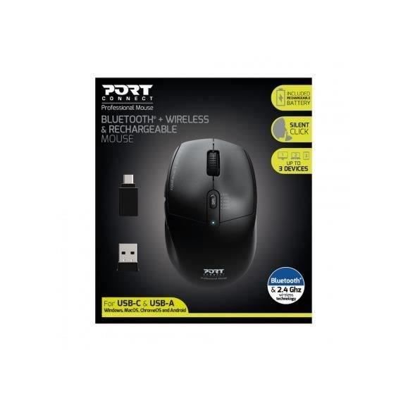 PORT Connect Combo - Souris - 5 boutons - Sans fil - Bluetooth, 2.4 GHz - Récepteur sans fil USB