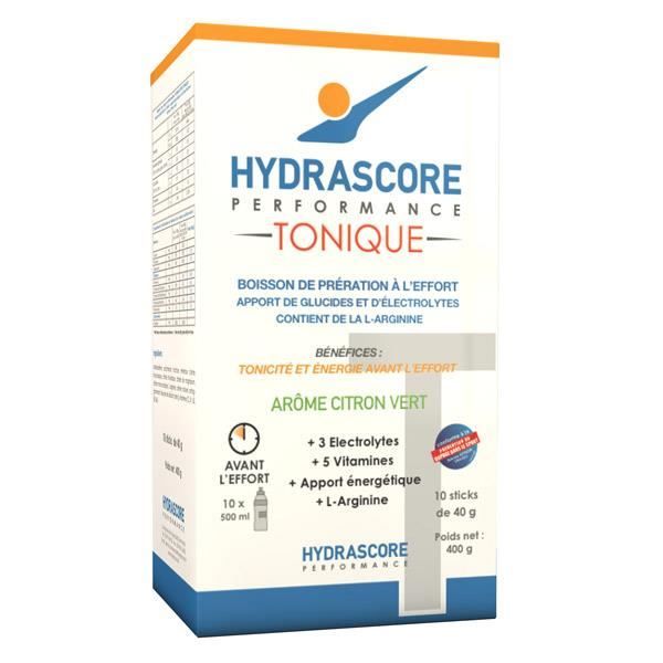 Hydrascore Performance Tonique Boisson Préparation à L'Effort Arôme Citron Vert 10 sticks