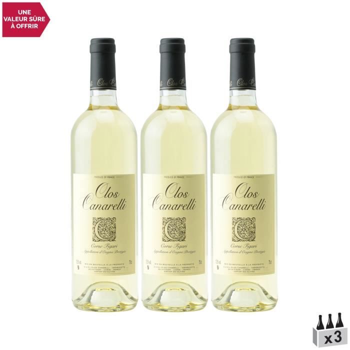 Clos Canarelli Corse Figari Blanc 2020 - Lot de 3x75cl - Vin AOC Blanc de Corse - Cépage Vermentino