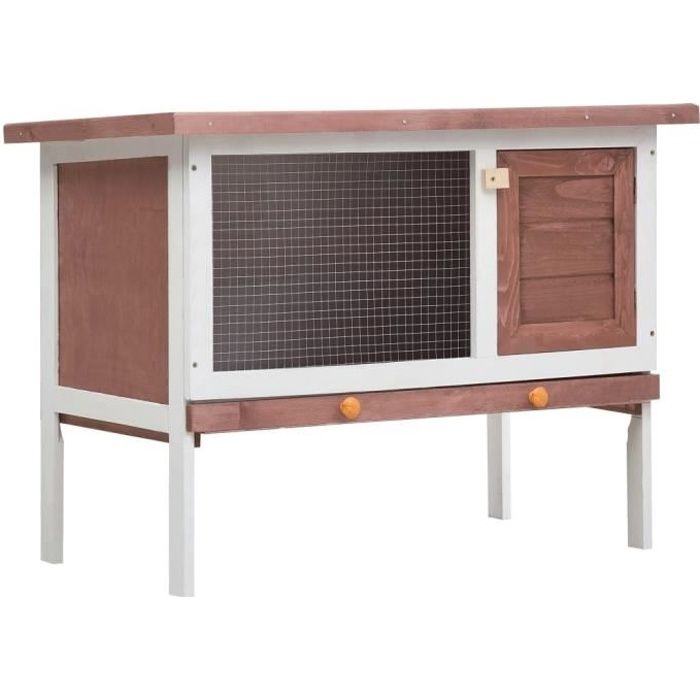 Clapier d'extérieur Enclos poulailler 90 x 45 x 65 cm- Parc Cage lapin Extérieur - 1 niveau Marron Bois#7039