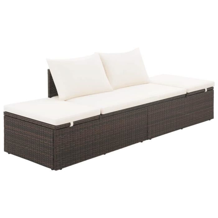 OUMIKY® Lit de jardin confort- Bain de Soleil Transat canape - Marron 195x60 cm Résine tressée TTLBHC