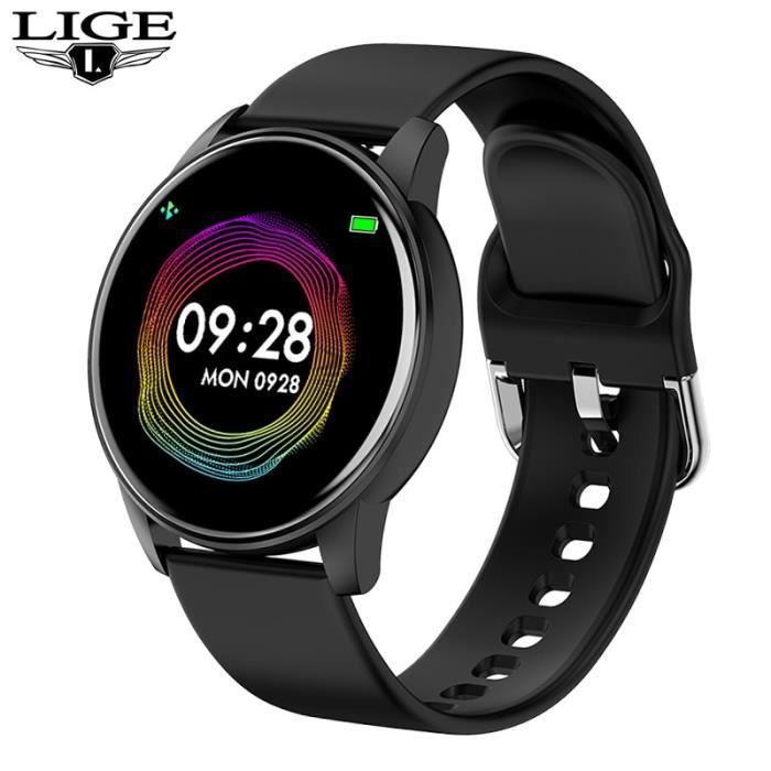 LIGE 2020 nouvelle montre pression artérielle multifonction dames Smartwatch hommes Fitness Tracker pour Android IOS - Type Noir